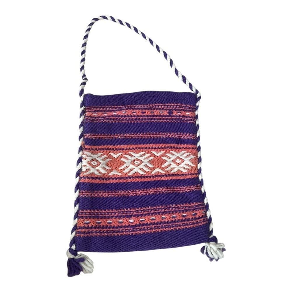 Boho Woven Crossbody Bag Purple Pink Tribal Festival Small Shoulder Bag